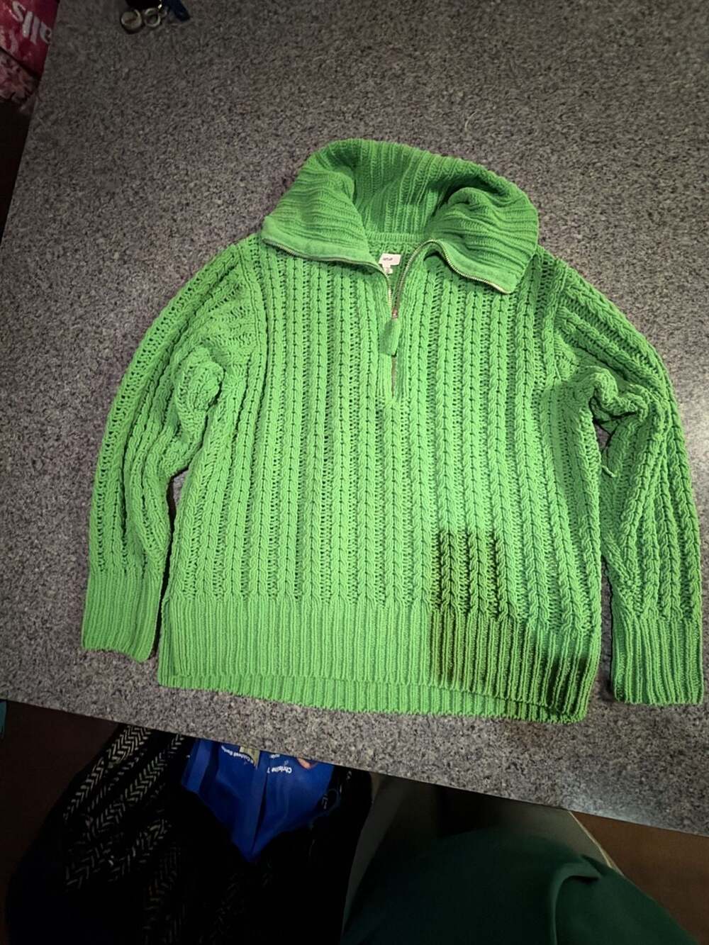 Aerie Cable Car Quarter Zip Sweater Size S Green Chenille Knit